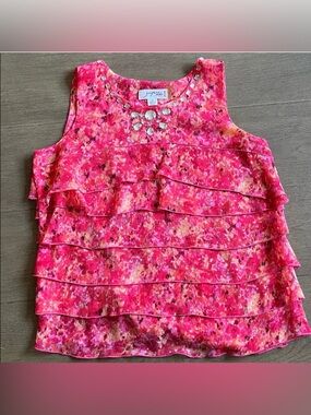 Josephine Studio Petite Sleeveless Ruffle Top Pink Orange Size PS